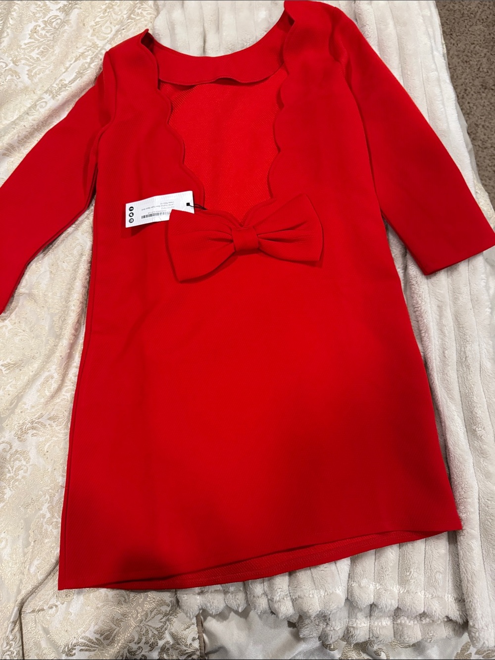 Boohoo Red Scalloped Mini Dress with Bow